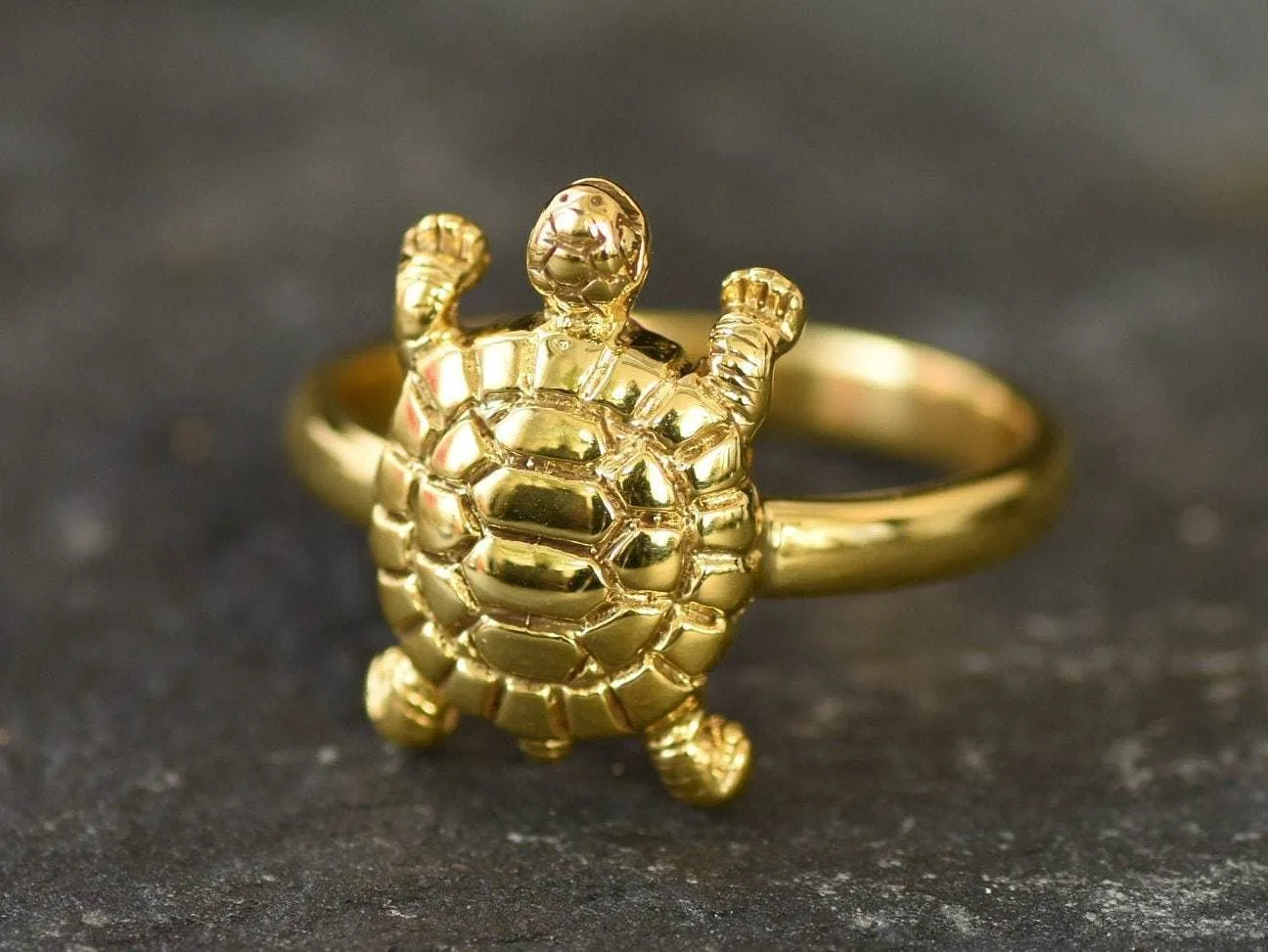 Dainty Gold Turtle Ring - Good Luck Ring - Turtle Lover Ring