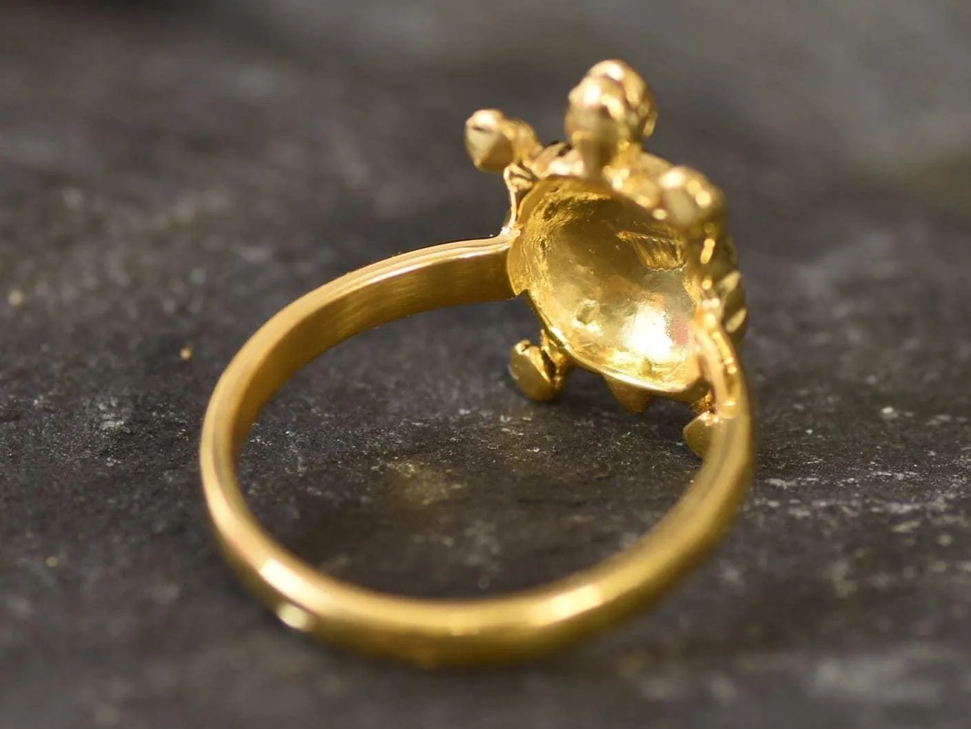 Dainty Gold Turtle Ring - Good Luck Ring - Turtle Lover Ring