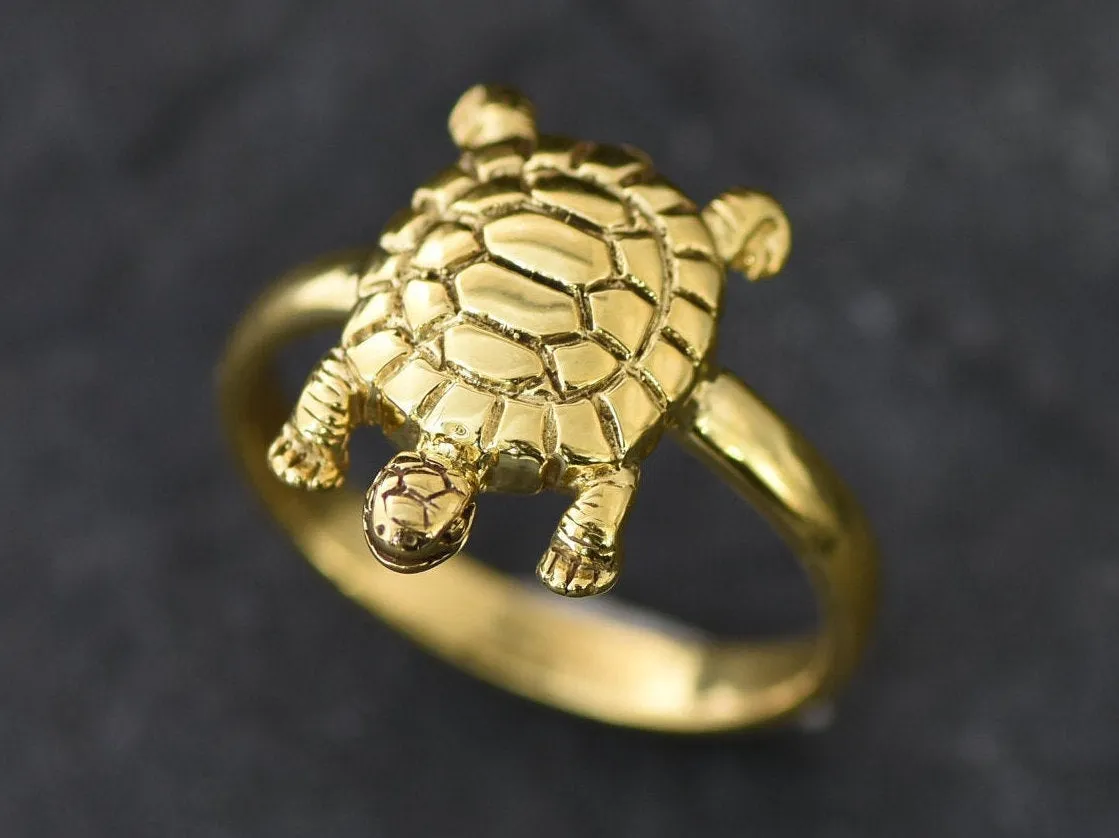 Dainty Gold Turtle Ring - Good Luck Ring - Turtle Lover Ring