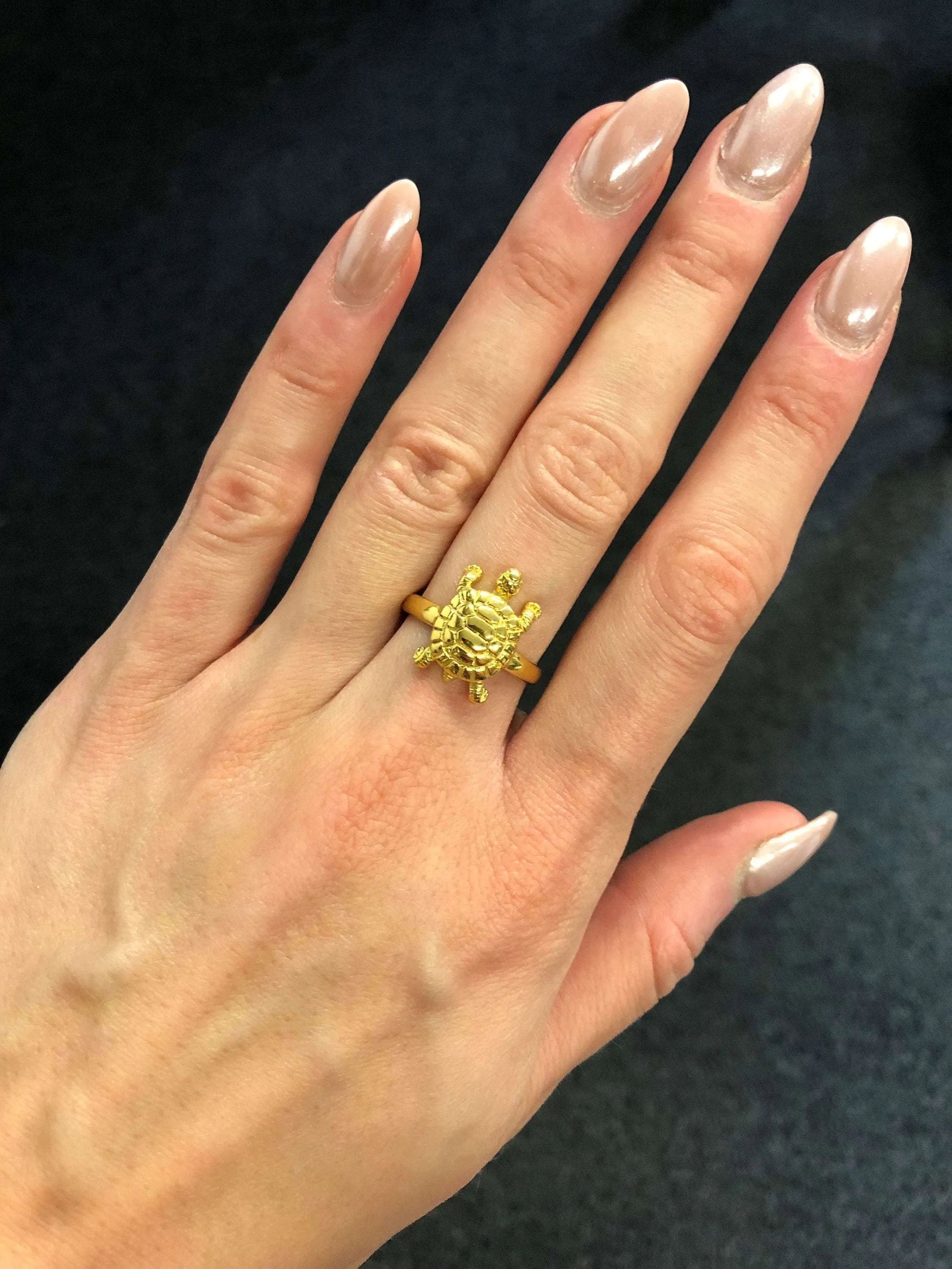 Dainty Gold Turtle Ring - Good Luck Ring - Turtle Lover Ring