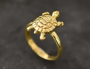 Dainty Gold Turtle Ring - Good Luck Ring - Turtle Lover Ring