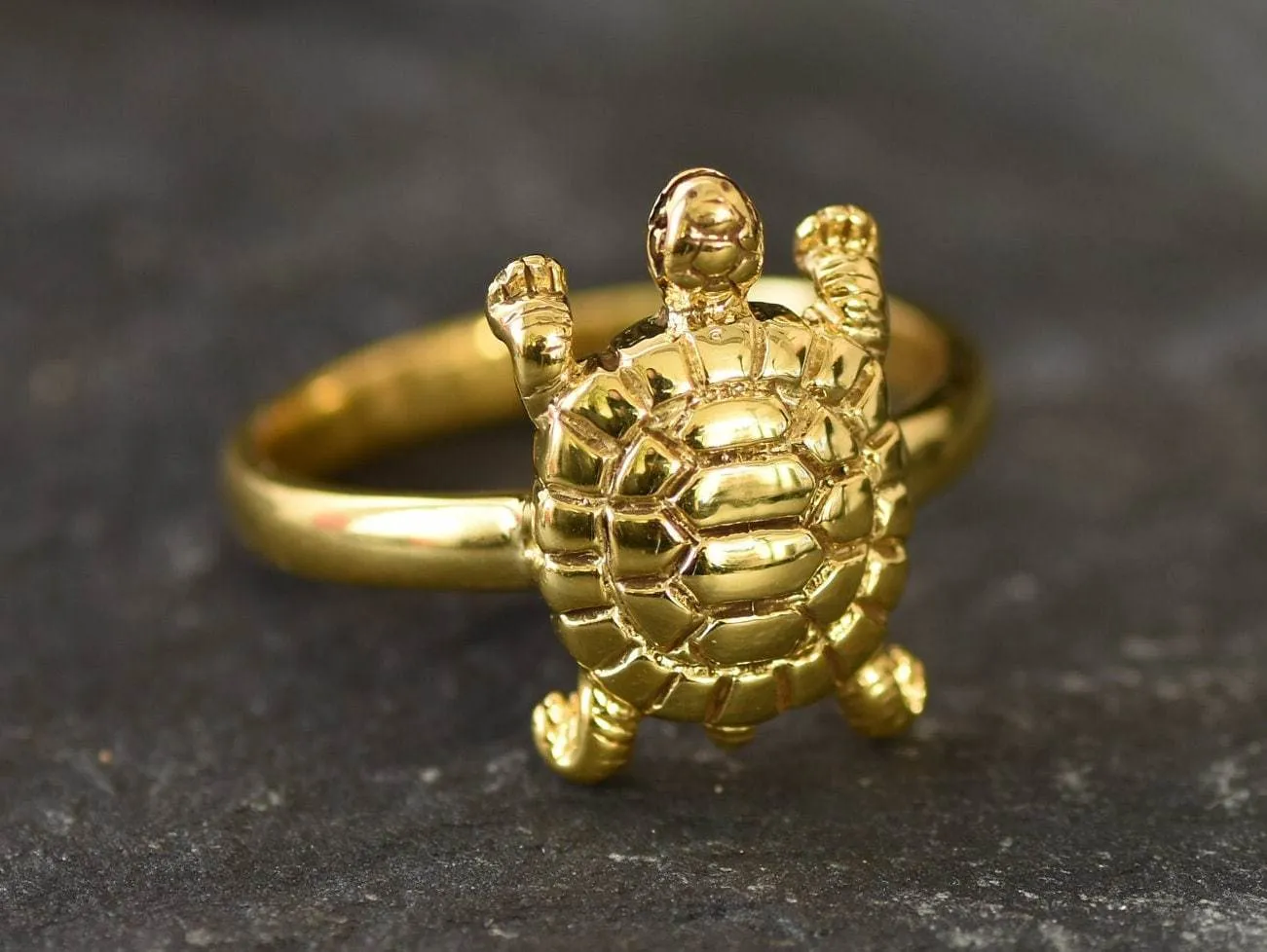 Dainty Gold Turtle Ring - Good Luck Ring - Turtle Lover Ring