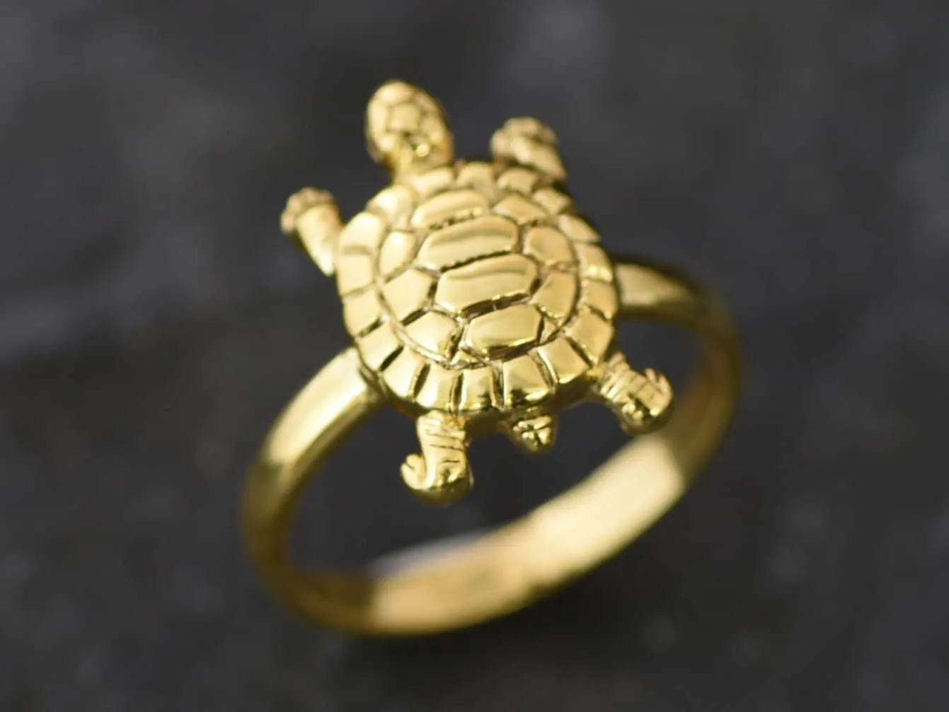 Dainty Gold Turtle Ring - Good Luck Ring - Turtle Lover Ring