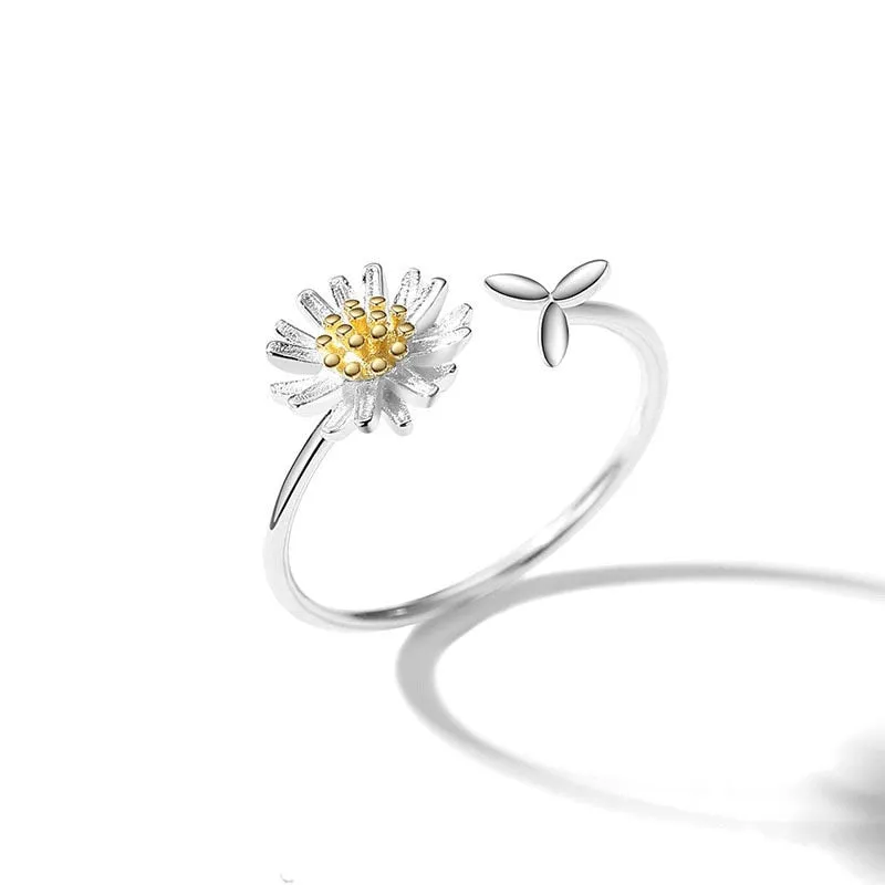 Daisy Flower rings 2022 korean fashion enamel White sunflower Vintage aesthetic Elegant Simple finger Rings for Women Jewelry