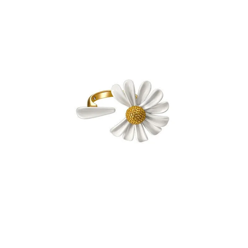 Daisy Flower rings 2022 korean fashion enamel White sunflower Vintage aesthetic Elegant Simple finger Rings for Women Jewelry