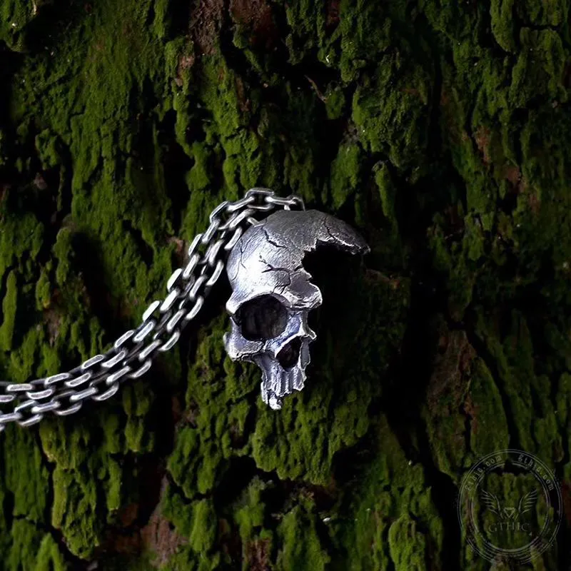 Damaged Half Face Sterling Silver Brass Skull Pendant