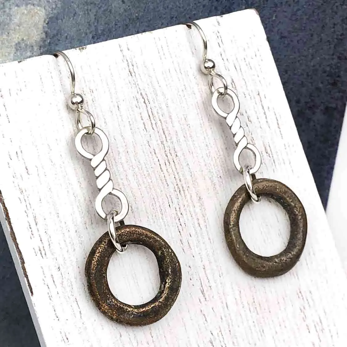 Dark Thick Bronze Celtic Ring Money Earrings with Twist Charms | Artifact #6583