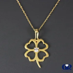 Diamond 14K Gold Floral Charm Pendant Necklace With 16" Chain