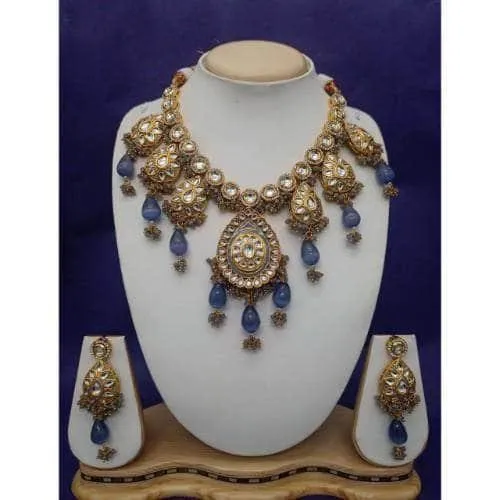 Drop Meena Pendant Kundan Necklace And Earring Set