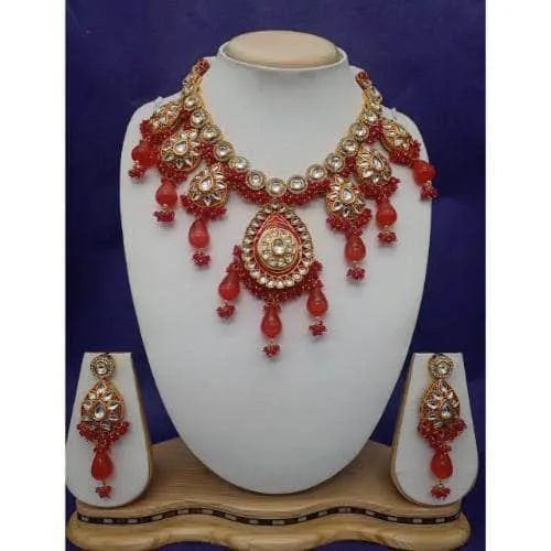 Drop Meena Pendant Kundan Necklace And Earring Set