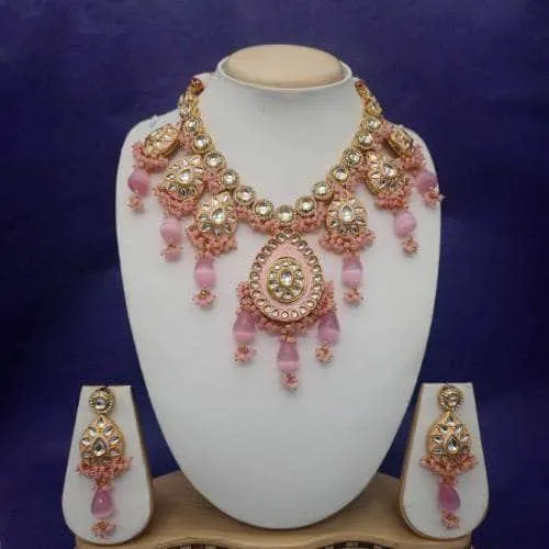 Drop Meena Pendant Kundan Necklace And Earring Set