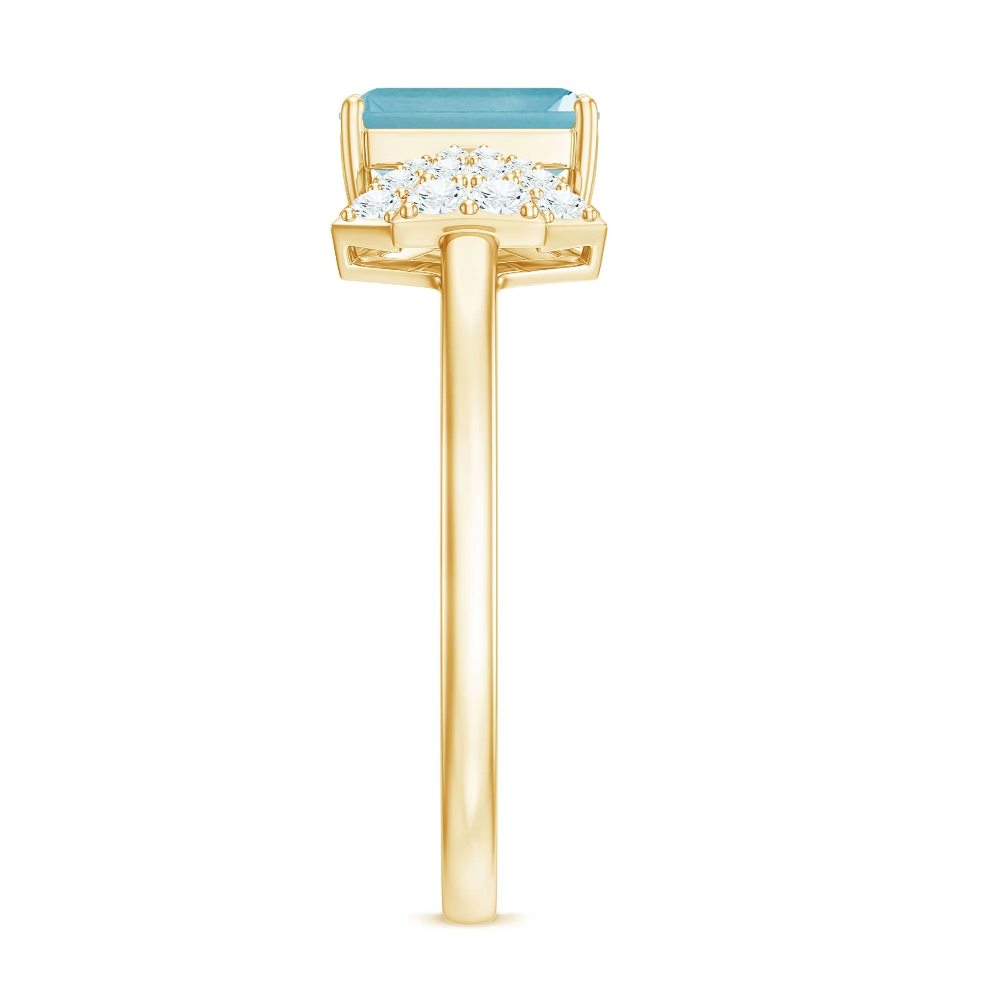 Emerald Cut Swiss Blue Topaz Solitaire Ring with Diamond