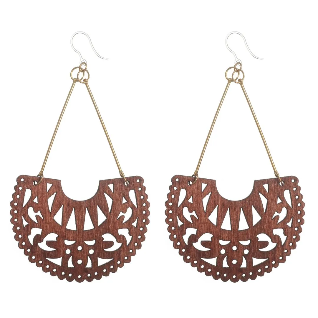 Exaggerated Stamped Wooden Dangles Hypoallergenic Earrings for Sensitive Ears Made with Plastic Posts