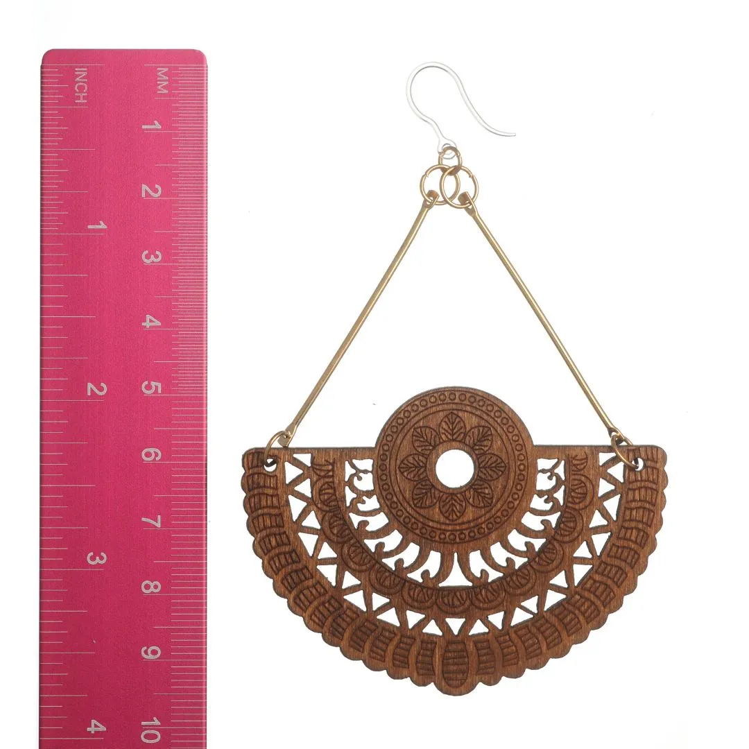 Exaggerated Stamped Wooden Dangles Hypoallergenic Earrings for Sensitive Ears Made with Plastic Posts