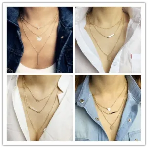 Fashion accessories jewelry New Bohemia Beach style 3 layers chain link necklace gift for women girl