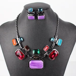 Fashion Brand Jewelry Sets Gunmetal Plated 6Colors Woman's Necklace Set Bridal Jewelry High Quality Party Gifts