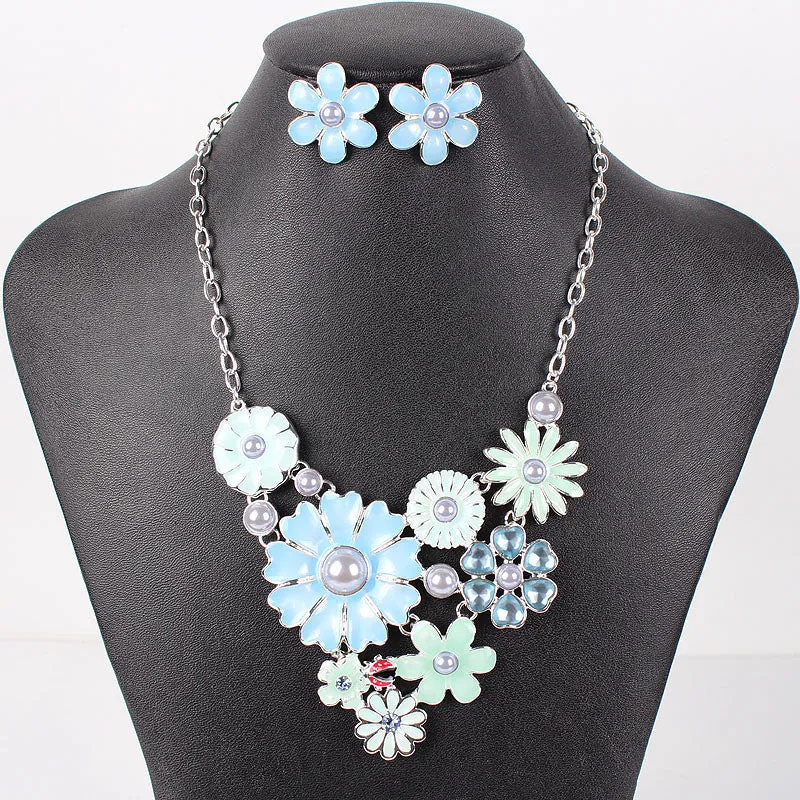 Fashion Brand Jewelry Sets Silver Plated 4Colors Woman's Necklace Set Spring Design High Quality Party Gifts