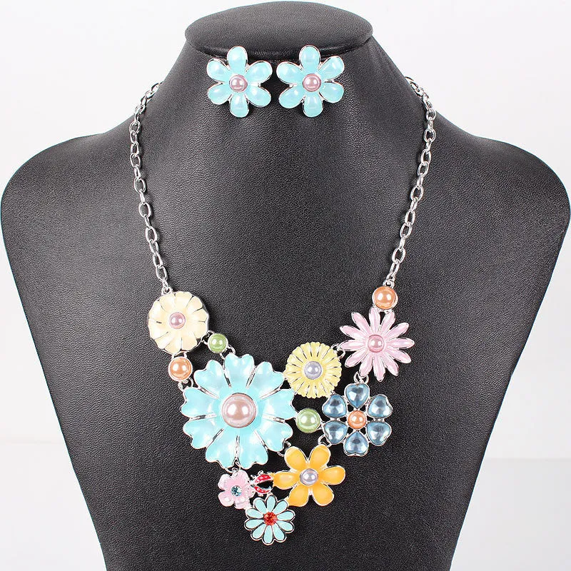 Fashion Brand Jewelry Sets Silver Plated 4Colors Woman's Necklace Set Spring Design High Quality Party Gifts