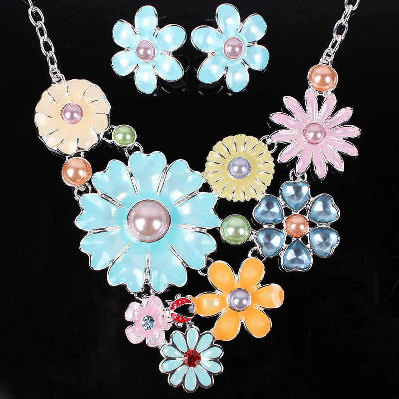 Fashion Brand Jewelry Sets Silver Plated 4Colors Woman's Necklace Set Spring Design High Quality Party Gifts