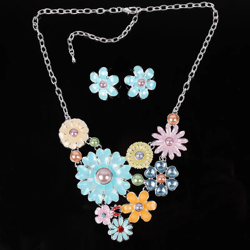 Fashion Brand Jewelry Sets Silver Plated 4Colors Woman's Necklace Set Spring Design High Quality Party Gifts