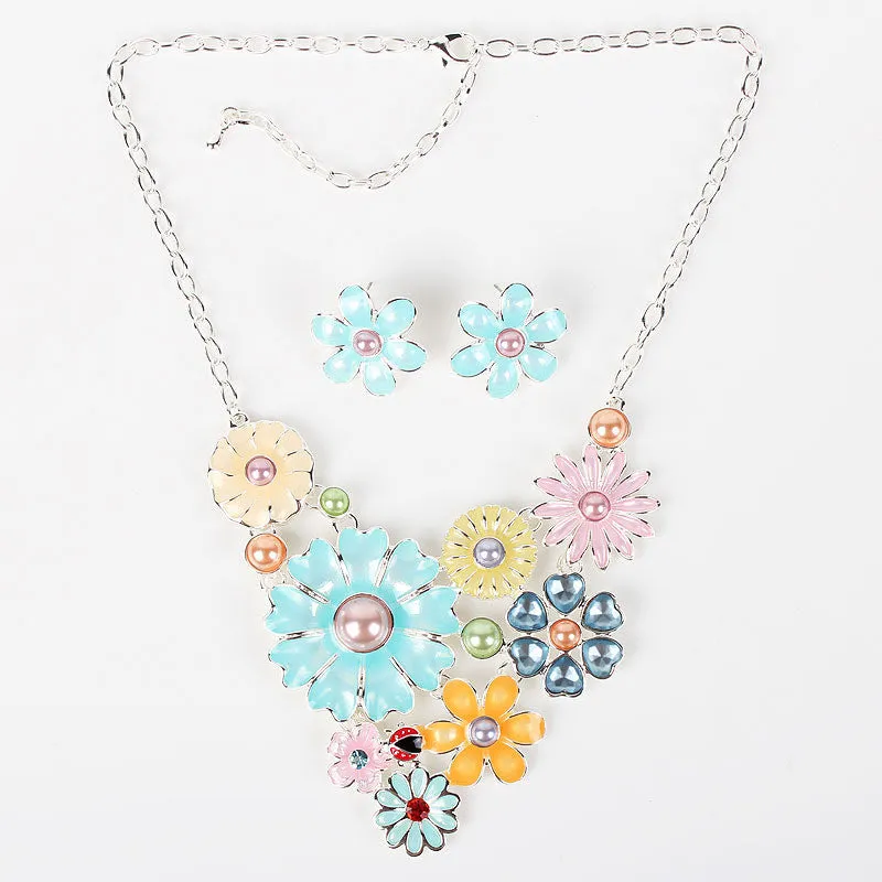 Fashion Brand Jewelry Sets Silver Plated 4Colors Woman's Necklace Set Spring Design High Quality Party Gifts