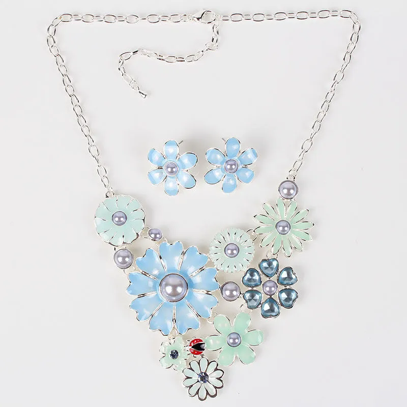 Fashion Brand Jewelry Sets Silver Plated 4Colors Woman's Necklace Set Spring Design High Quality Party Gifts