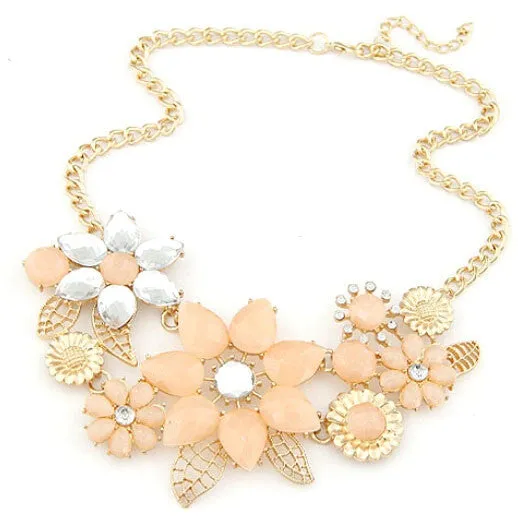 Fashion Elegant Women Pink Flower gold necklace Jewelry Choker Bib Statement Collar Chain Pendant Necklace