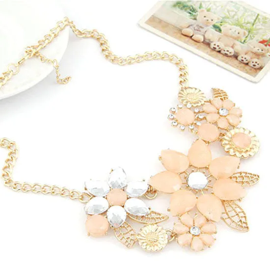 Fashion Elegant Women Pink Flower gold necklace Jewelry Choker Bib Statement Collar Chain Pendant Necklace