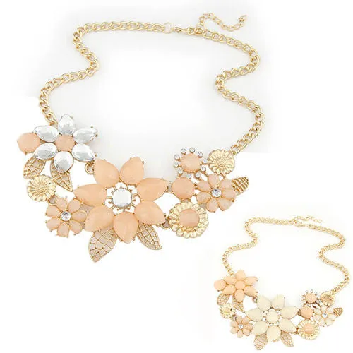 Fashion Elegant Women Pink Flower gold necklace Jewelry Choker Bib Statement Collar Chain Pendant Necklace