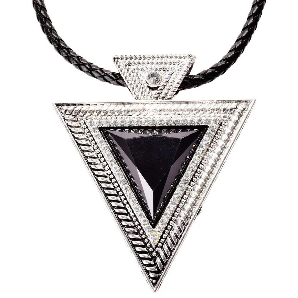 Fashion lackingone jewelry christmas gift Vintage Triangle Statement Necklace Rhinestone Necklaces & pendants Leather chain