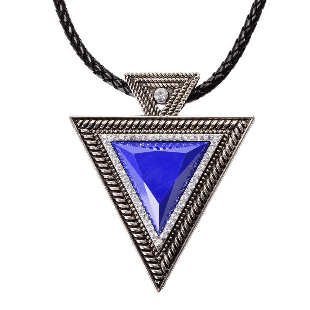 Fashion lackingone jewelry christmas gift Vintage Triangle Statement Necklace Rhinestone Necklaces & pendants Leather chain