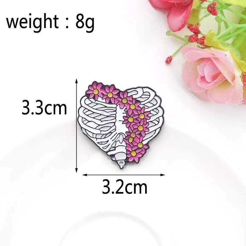 Fashion Pin Human Electrocardiogram Heart Shape Alloy Enamel Inlay Rhinestones Unisex Brooches