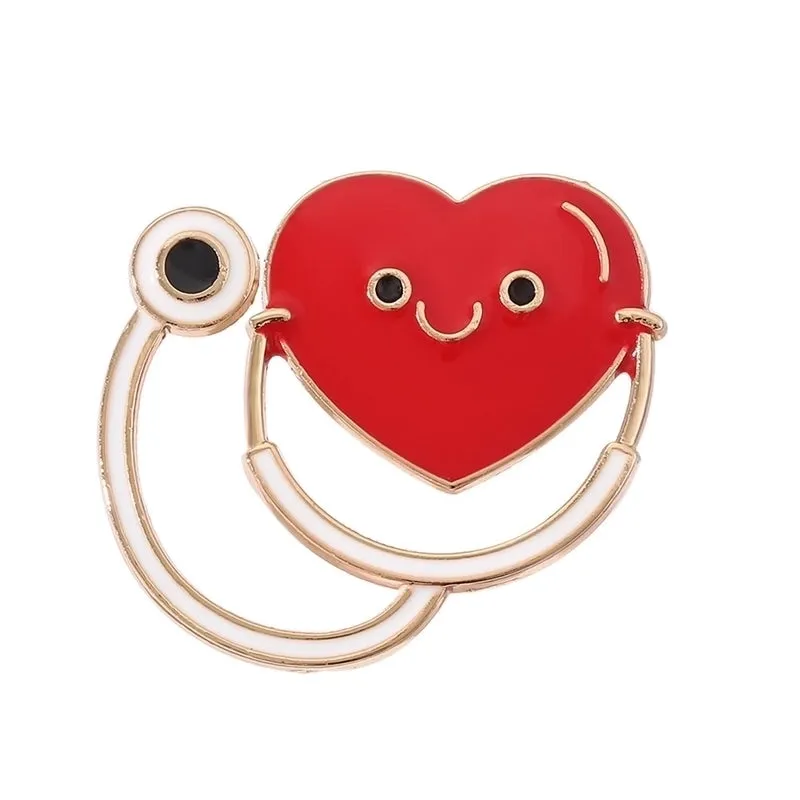 Fashion Pin Human Electrocardiogram Heart Shape Alloy Enamel Inlay Rhinestones Unisex Brooches