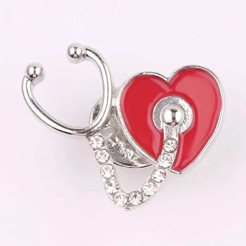 Fashion Pin Human Electrocardiogram Heart Shape Alloy Enamel Inlay Rhinestones Unisex Brooches