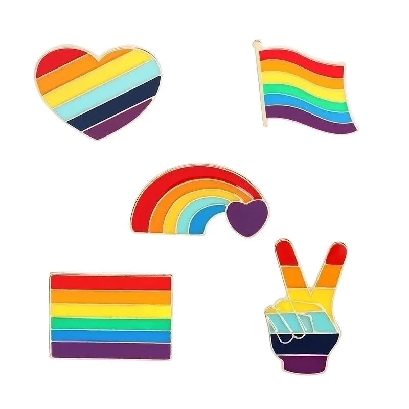 Fashion Pin Rainbow Gesture Heart Shape Alloy Enamel Unisex Brooches