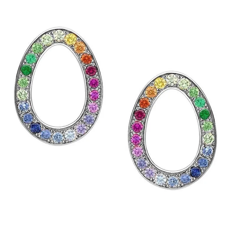 FColours of Love Sasha 18ct White Gold Rainbow Gemstone Egg Earrings