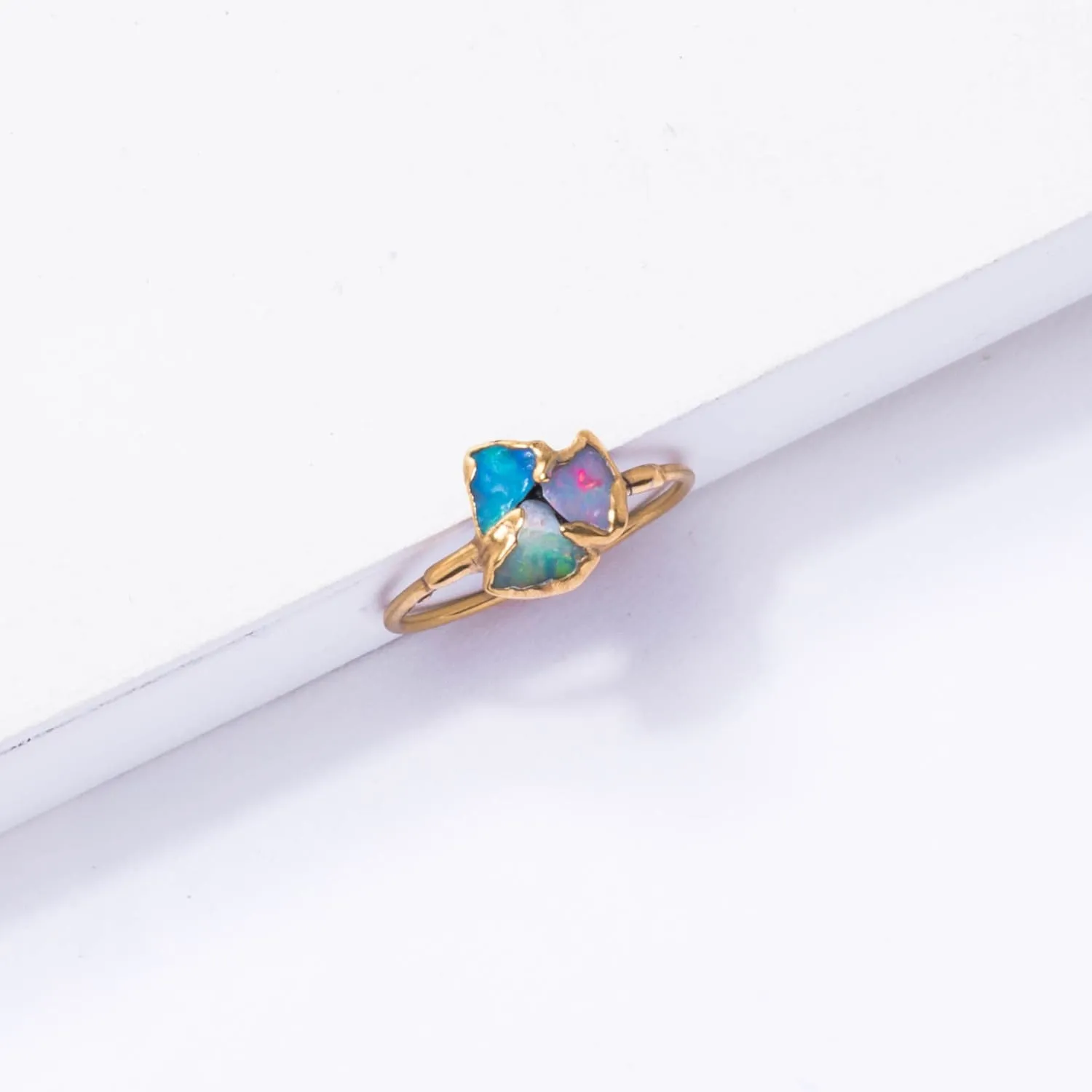 Fleur Three Stone Raw Australian Opal Cluster Ring