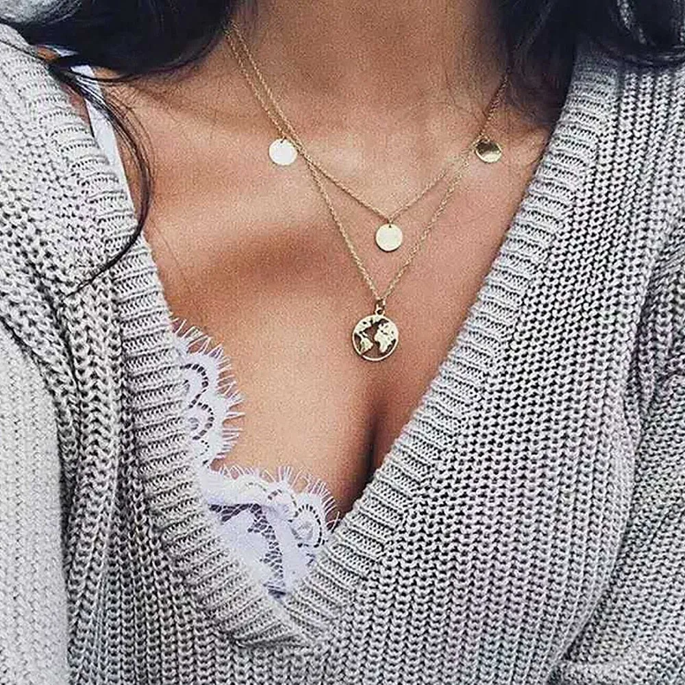 Flytonn LATS Gold Color Choker Necklace For Women Multilayer Long Moon Tassel Pendant Chain Necklaces & Pendants Chokers Fashion Jewelry