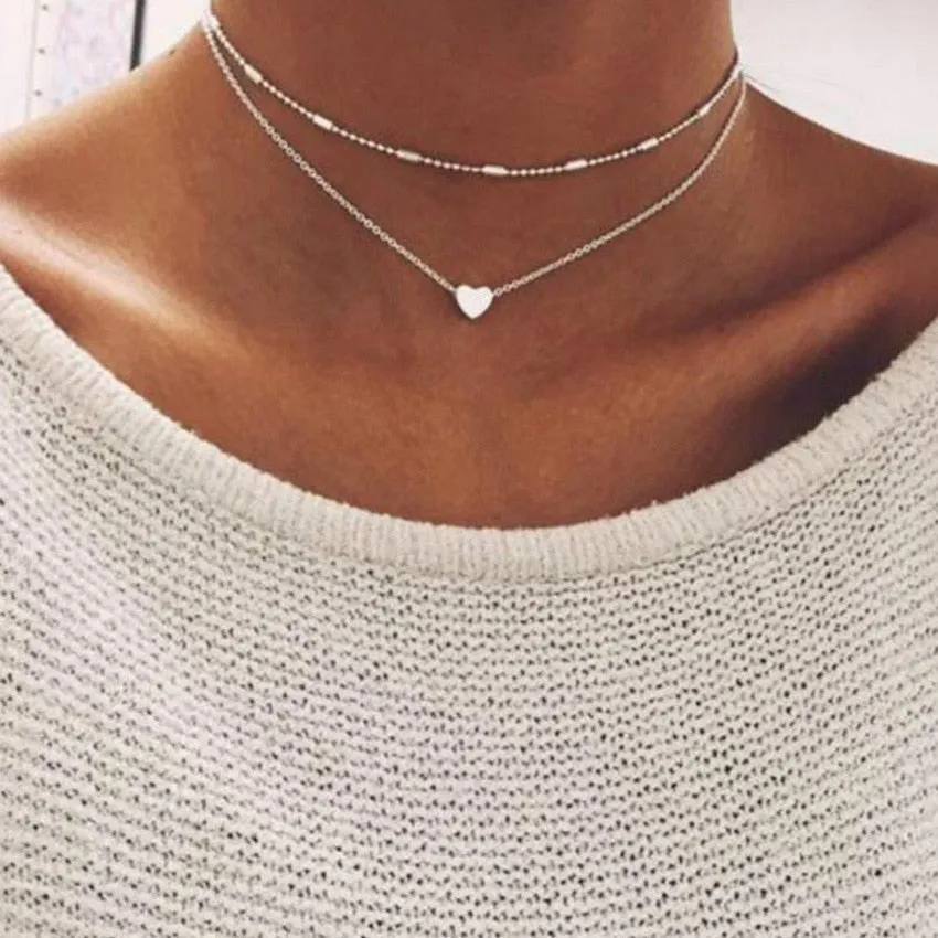 Flytonn LATS Gold Color Choker Necklace For Women Multilayer Long Moon Tassel Pendant Chain Necklaces & Pendants Chokers Fashion Jewelry