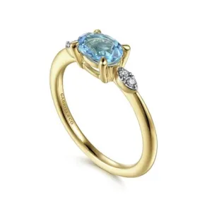 Gabriel & Co 14k Yellow Gold Oval Blue Topaz and Diamond Ring