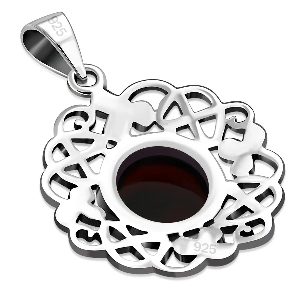 Garnet Stone Shamrock leaves Silver Pendant