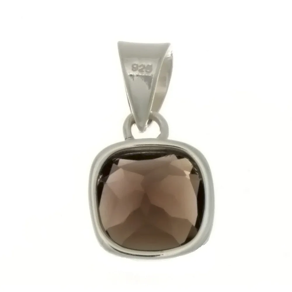 GEMSTONE QUARTZ SMOKY SQUARE FACETED 12 MM SS PENDANT