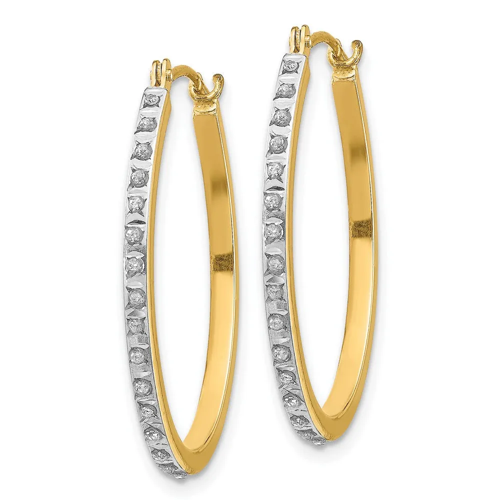 Gold Diamond Fascination Oval Hinged Hoop Earrings - Model DF124