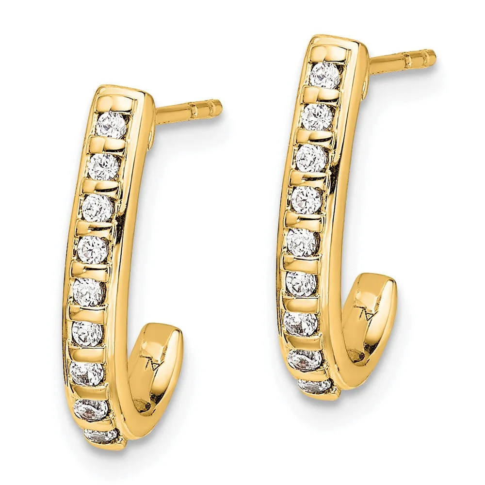 Gold Diamond J-Hoop Post Earrings - Model EM5493-020-YA