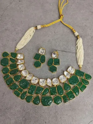 Green Color Kundan Choker Necklace Set