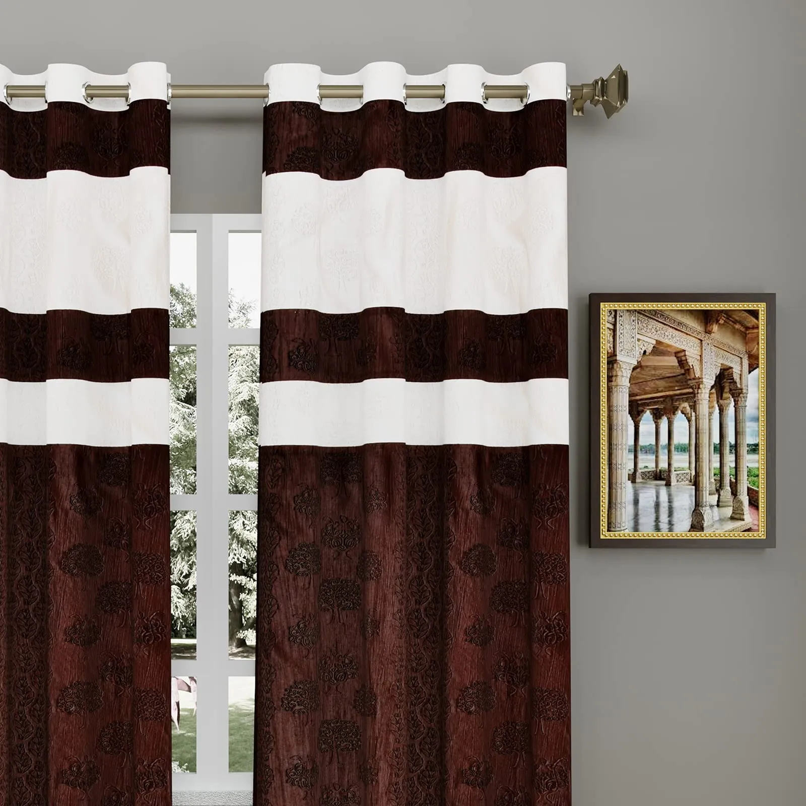 Heart Home Forest Printed 7 ft Door Curtain for Living Room, Bed Room, Kids Room with 8 Eyelet (Brown & Cream)-Hs43Hearth25605(Polyester_Multicolour)