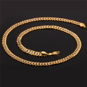 Hiphop Yellow Gold Plated Two Tone Chains For Men Fashion Jewelry 18'' 22'' 26'' 6MM Kpop Choker/Long Cuban Link Necklace