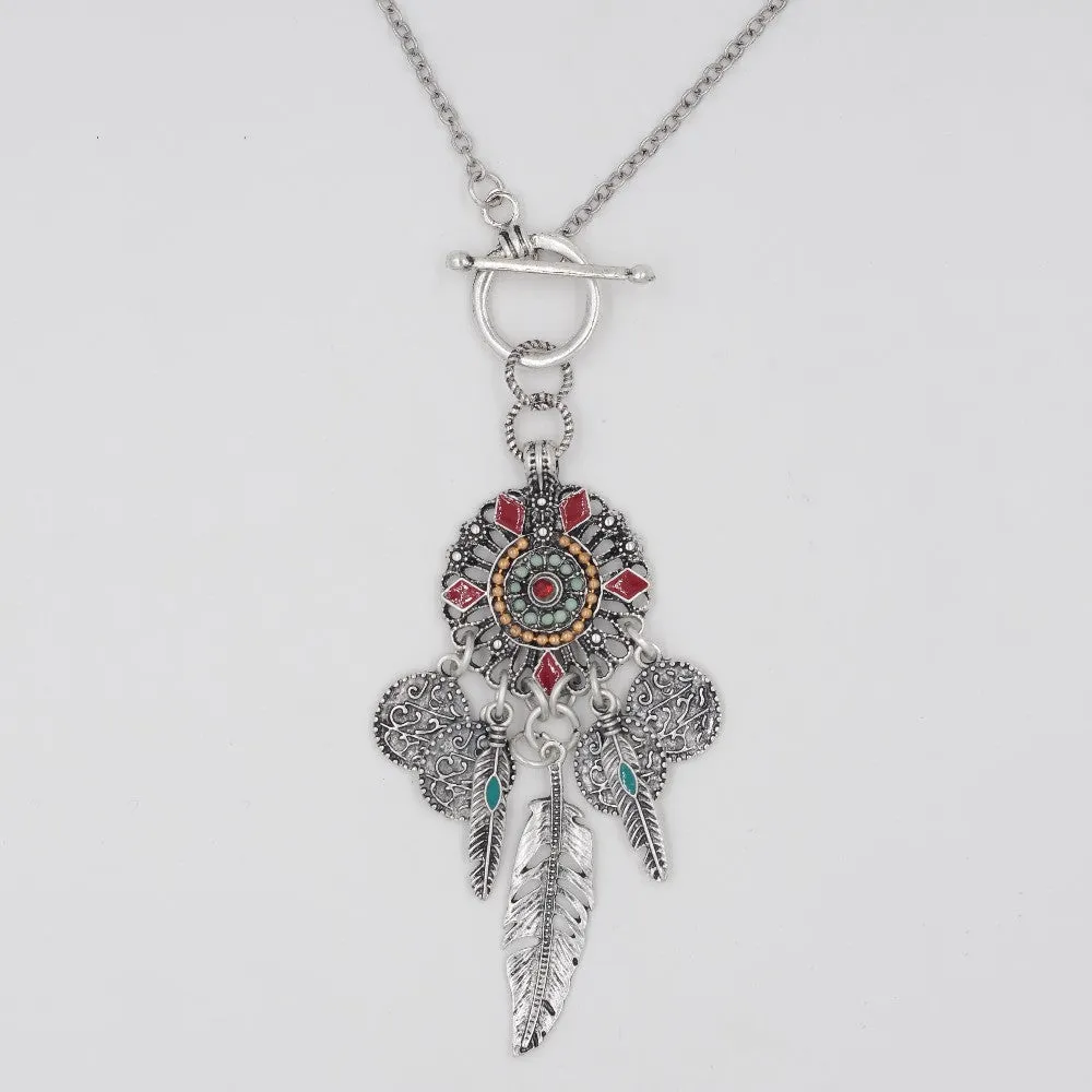 Hot Sale New Fashion Vintage Boho Style Coin Feather Bohemia Long Chain Necklaces & Pendants