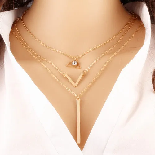 Hot Summer Style Chain Geometric Cross Necklaces Leaf Eye Multilayer Infinity Bohemia Bead Double Chain Necklace Women