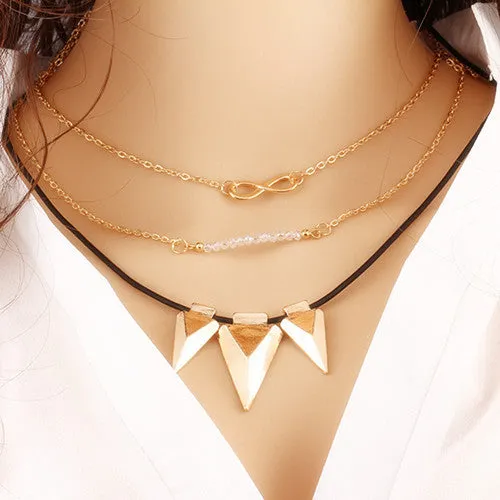 Hot Summer Style Chain Geometric Cross Necklaces Leaf Eye Multilayer Infinity Bohemia Bead Double Chain Necklace Women